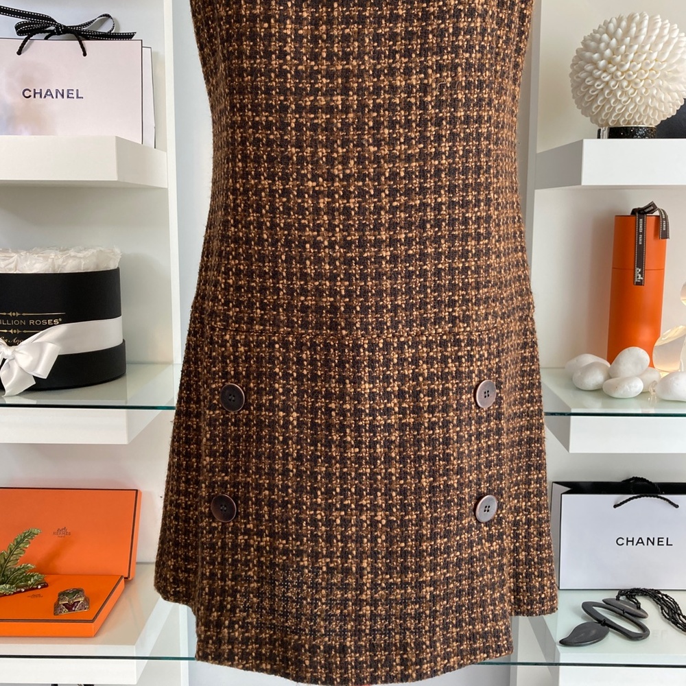 Sleeveless Brown Tweed Midi Dress - Picture 3 of 14